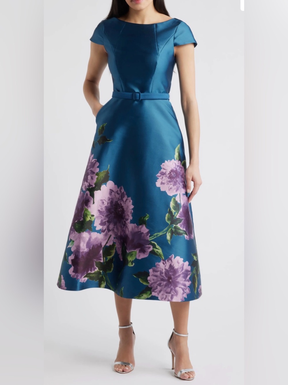 Kay Unger Ina Floral Print Midi Dress, Size 0